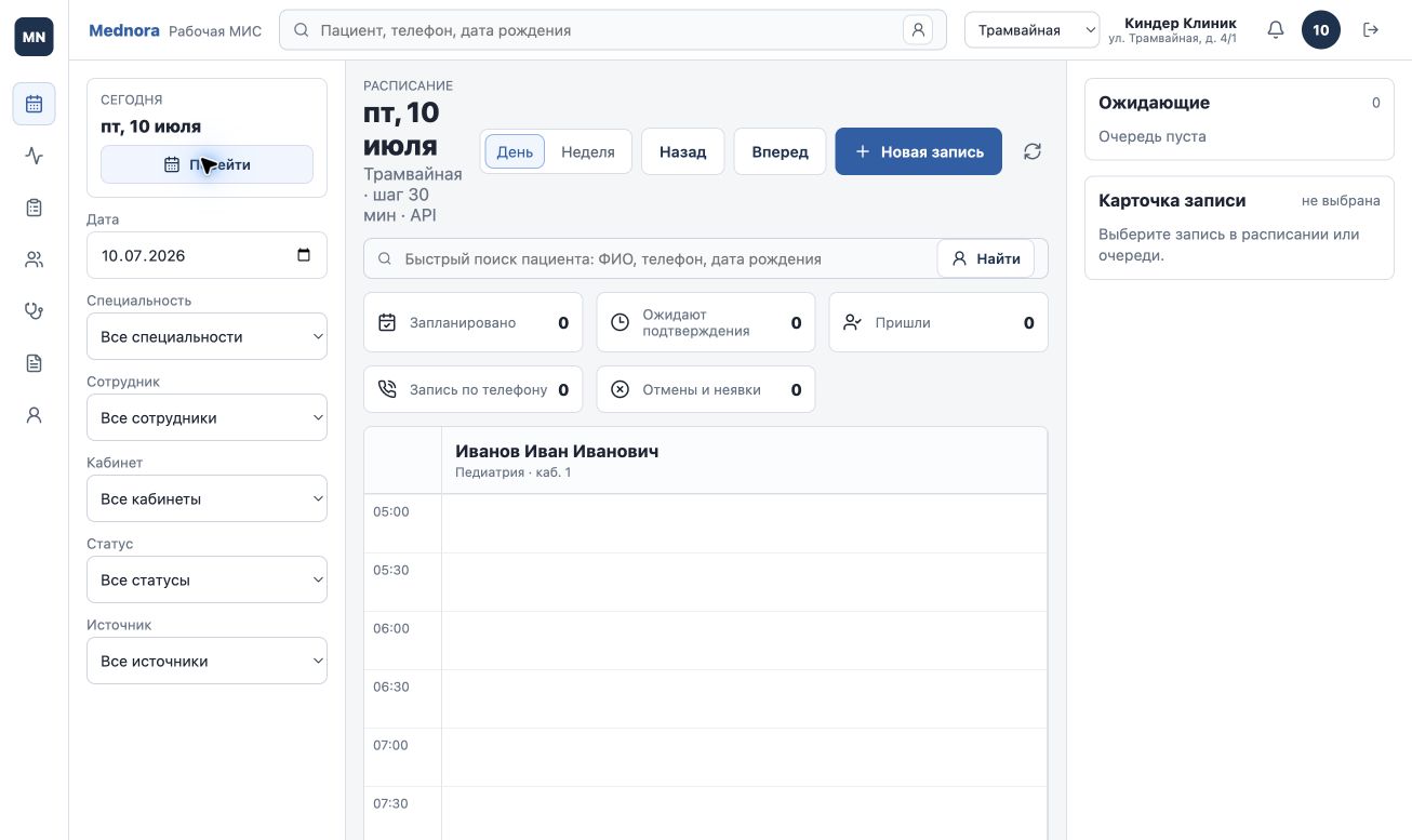 Реальное расписание в рабочей МИС MEDNORA
